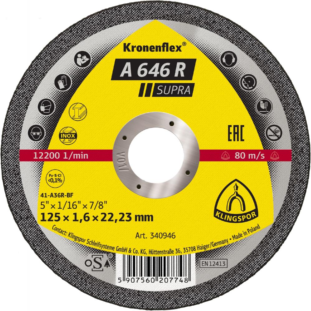 A 646 R cutting-off wheels, 5 x 1/16 x 7/8 Inch flat