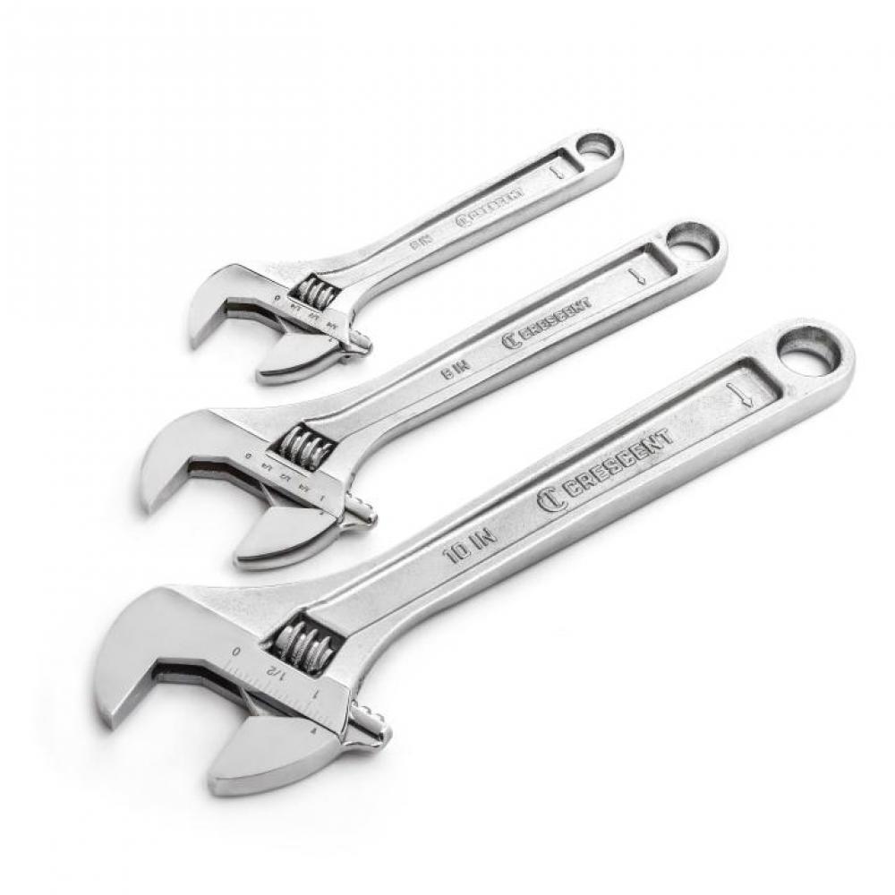 ADJ WRENCH SET, 6&#34; 8&#34; 10&#34;, CHROME