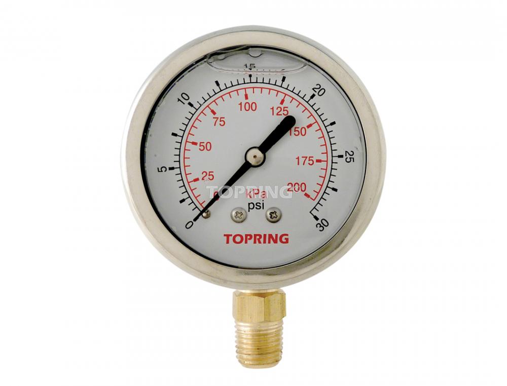 2 1/2 In. Stainless Steel Liquid Filled Pressure Gauge With Glycerin 0 to 30 PSI
