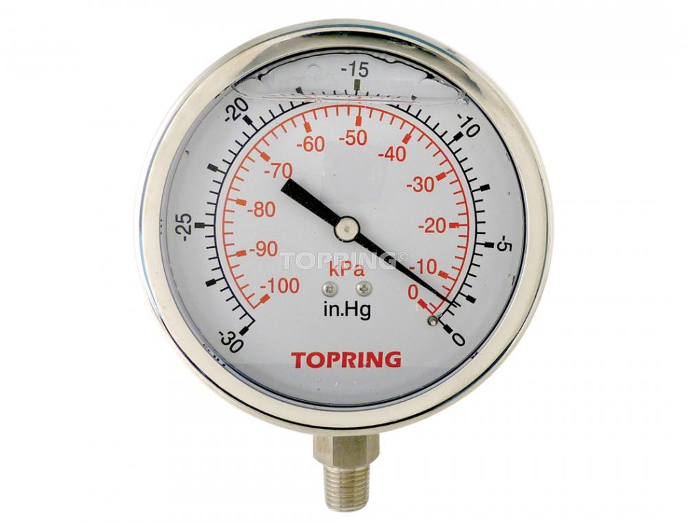 4 In. Stainless Steel Liquid Filled Pressure Gauge With Glycerin 30 Hg VAC