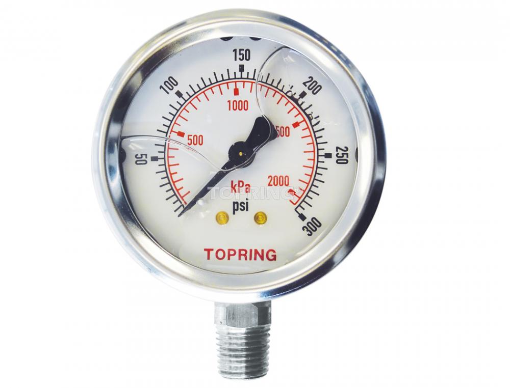 4 In. Stainless Steel Liquid Filled Pressure Gauge With Glycerin 0 to 300 PSI