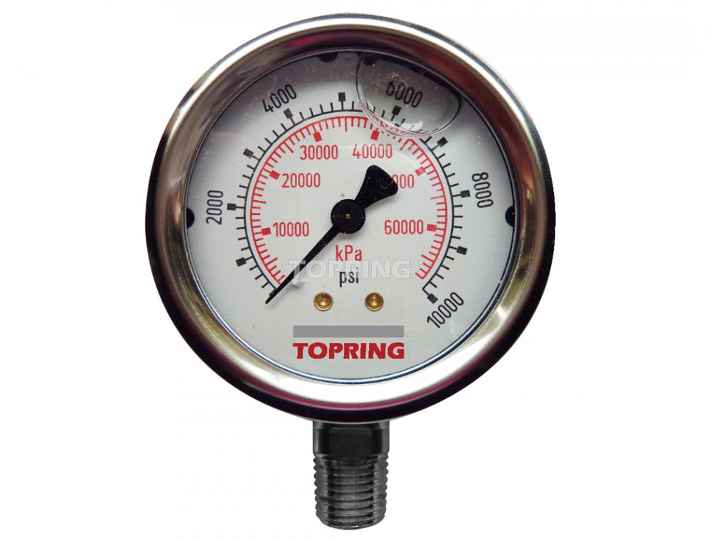 4 In. Stainless Steel Liquid Filled Pressure Gauge With Glycerin 0 to 10000 PSI