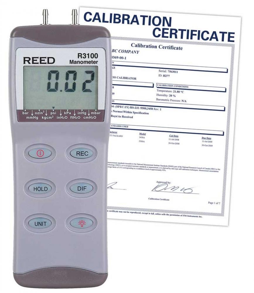 REED R3100 Digital Manometer, Gauge / Differential, 100psi, includes NIST Traceable Certificati