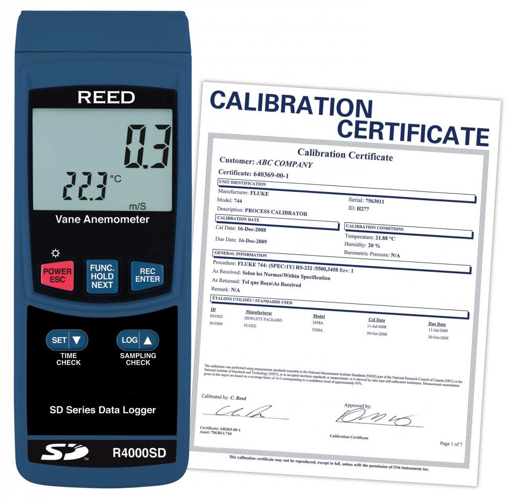 REED R4000SD-NIST  Data Logging Vane Thermo-Anemometer
