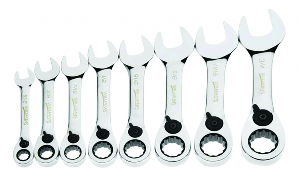 8 pc SAE Stubby Reversible Ratcheting Combination Wrench Set