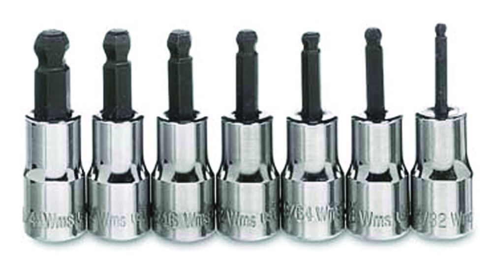 7 pc 1/4&#34; Drive -Point SAE Bit Ball Tip Hex Bit Socket Set on Rail and Clips