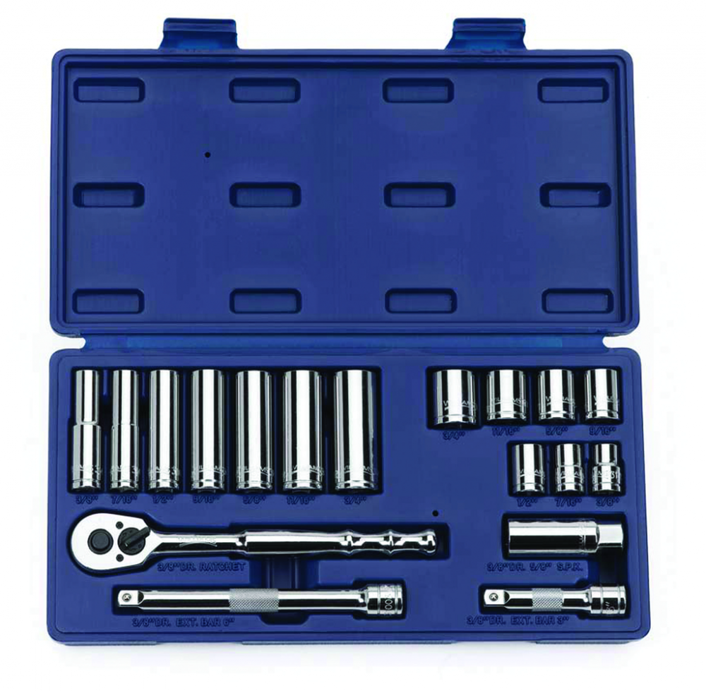 18 pc 3/8&#34; Drive -Point SAE Shallow and Deep Socket and Drive Tool Set Compact Case