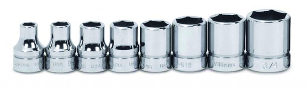 8 pc 3/8&#34; Drive 6-Point SAE Shallow Socket Set on Rail and Clips