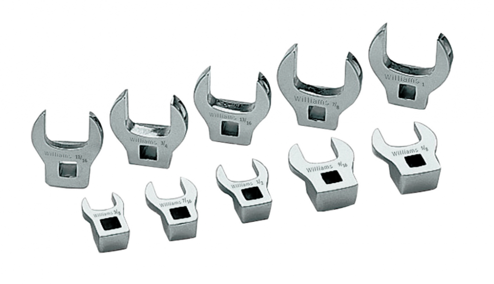 10 pc 3/8&#34; Drive SAE Open-End Crowfoot Wrench Set on Rail and Clips