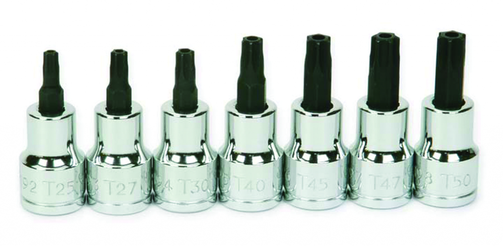 7 pc 3/8&#34; Drive Tamper-Resistant Torx  Bit Socket Set on Rail and Clips