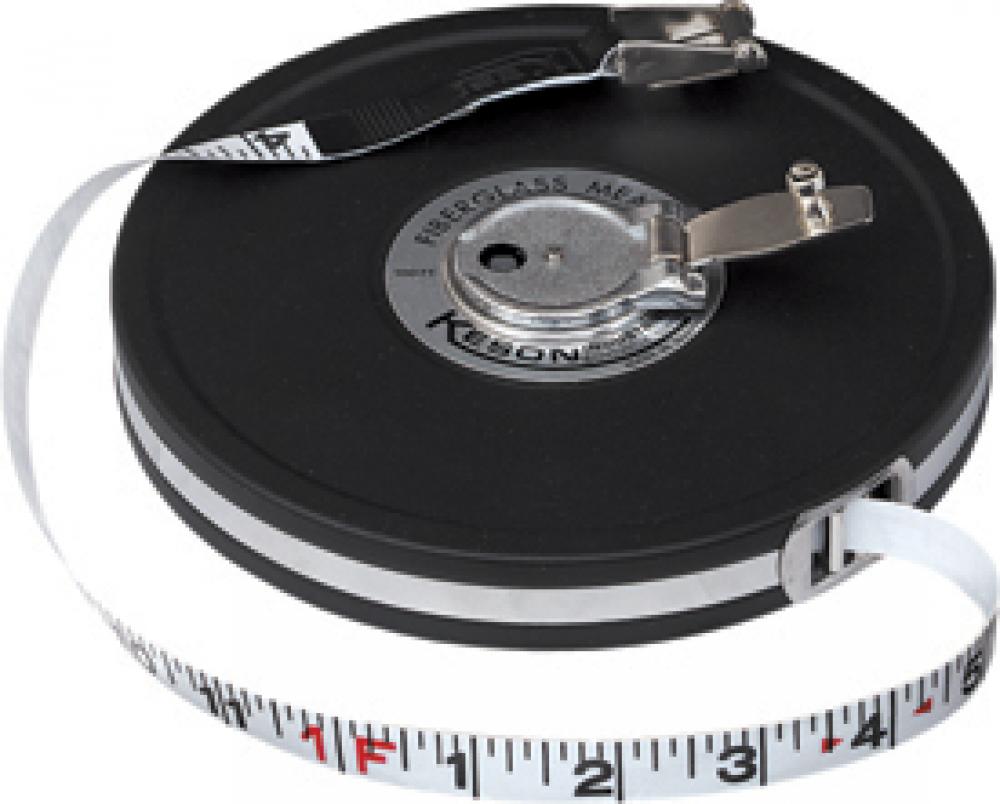 50 FT, UNITS: IN, 1/8, AND FT, 1/10, 1/100, FIBERGLASS TAPE MEASURE CLOSED CASE