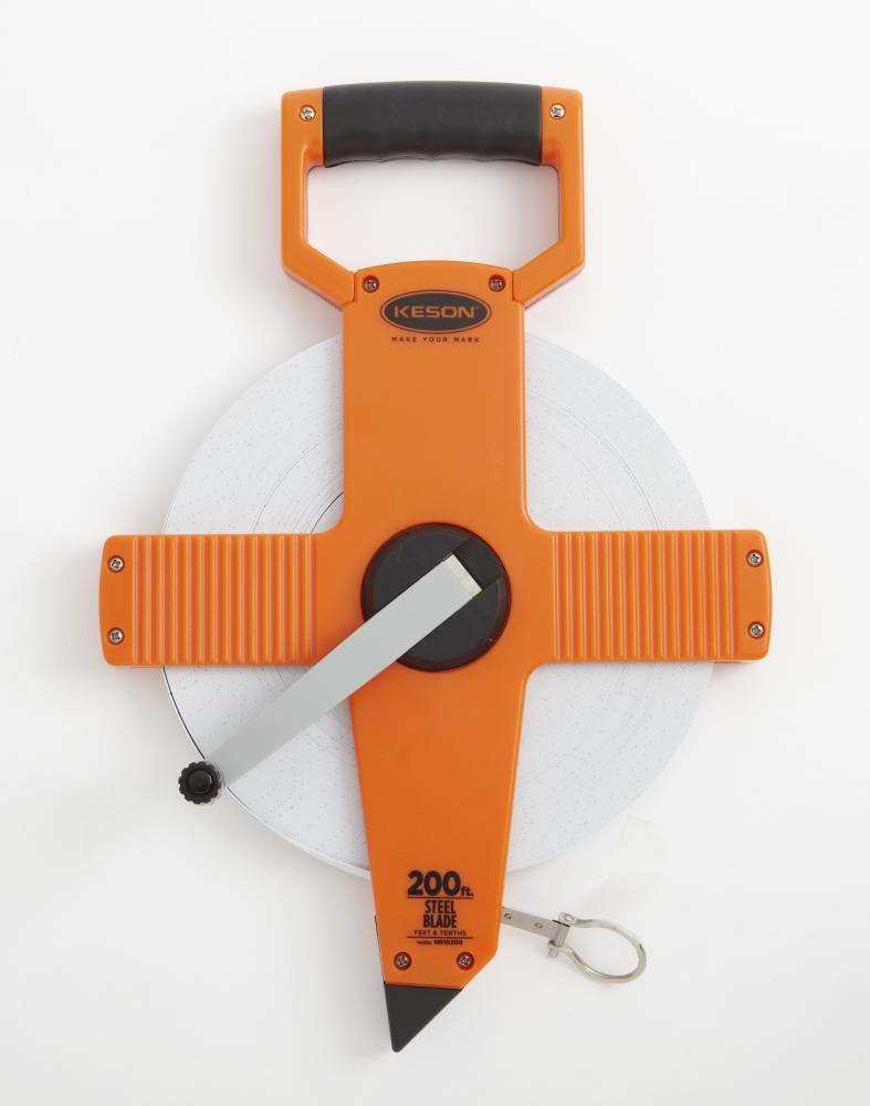 200 FT, UNITS: 1/10, 1/100, 2X NYLON COATED STEEL TAPE W/DEAD FOOT AND RING
