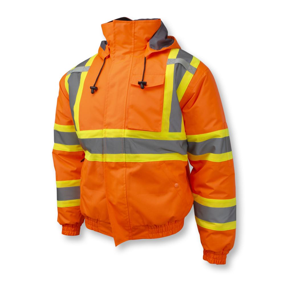 Class 3 X-Back High Visibility Quilted Bomber Jacket with Hood - Hi Vis Orange - L